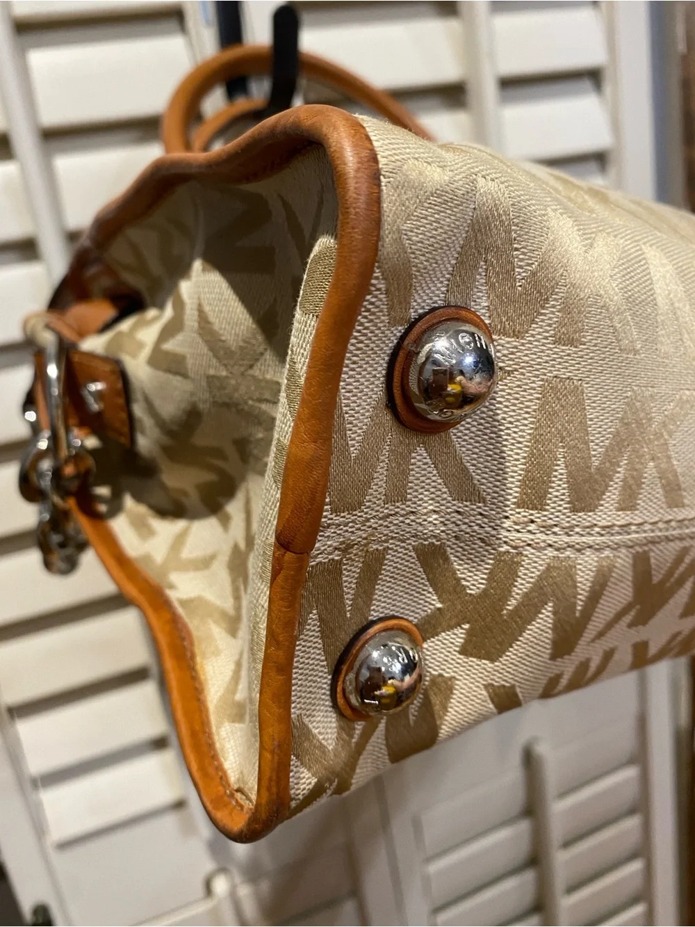 Michael Kors Hamilton Beige and Brown Logo Satchel